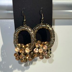 Goldtone and peach CZ round earrings